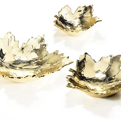 Set 3 platouri decorative frunze aurii