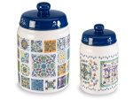 Set de 2 borcane ceramice pentru alimente cu decorațiuni din majolică