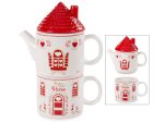 Set ceainic cu cana din ceramică în formă de casă