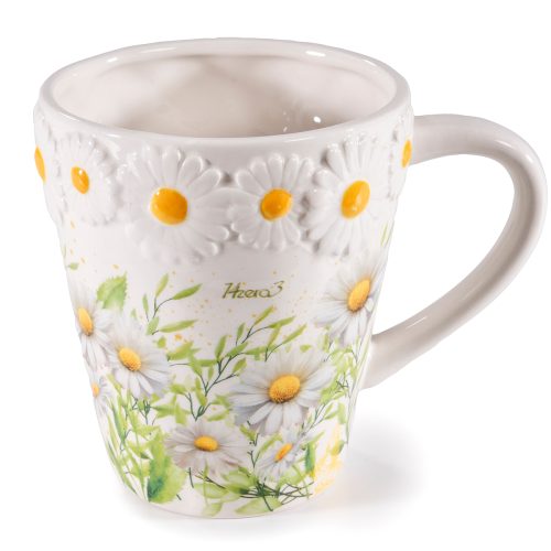 Cană ceramică de 480 ml cu margarete în relief-1buc