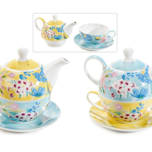 Set ceașcă și ceainic din porțelan cu decorațiuni florale-1 buc
