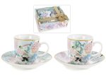 Set 2 cești de porțelan 80 ml cu farfurioare
