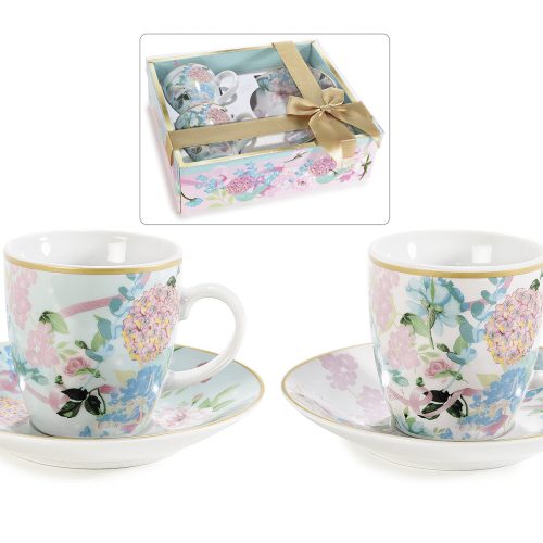 Set 2 cești de porțelan 80 ml cu farfurioare