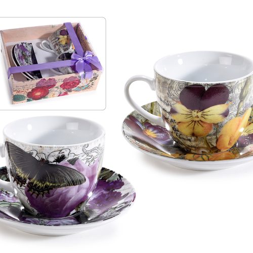 Set de 2 cești de ceai din porțelan 200 ml cu farfurioare