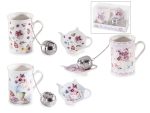 Set cană porțelan, farfurie și filtru cu imprimeu floral 300ml-1buc