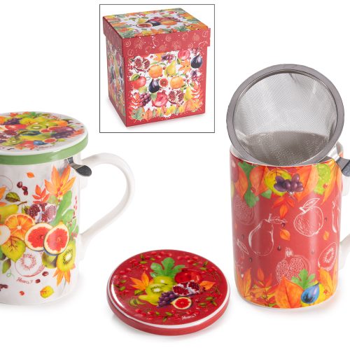 Ceașcă ceai din porțelan cu filtru și capac 350ml-1buc