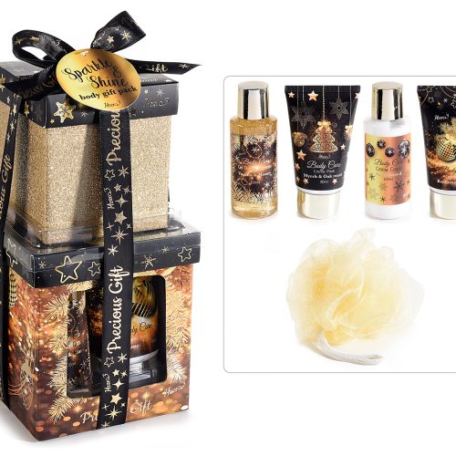 Cutie cadou "Black chic"cu 4 produse de corp si burete baie 360ml