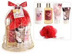Cutie cadou"Chalet"cu 4 produse de corp si burete baie 450ml