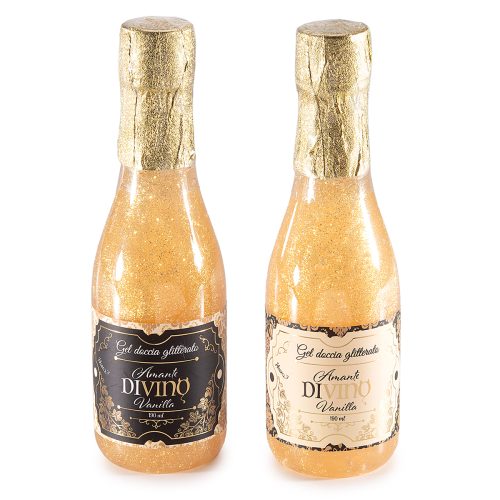 Gel de dus cu sclipici"Amante Di Vino"in sticla de sampanie