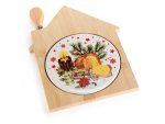Set tocator casuta lemn si ceramica cu cutit branza