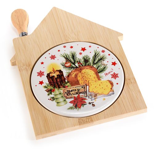 Set tocator casuta lemn si ceramica cu cutit branza