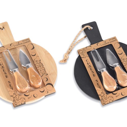 Set placi de taiat din bambus sau ardezie cu 2 tacamuri (1buc)
