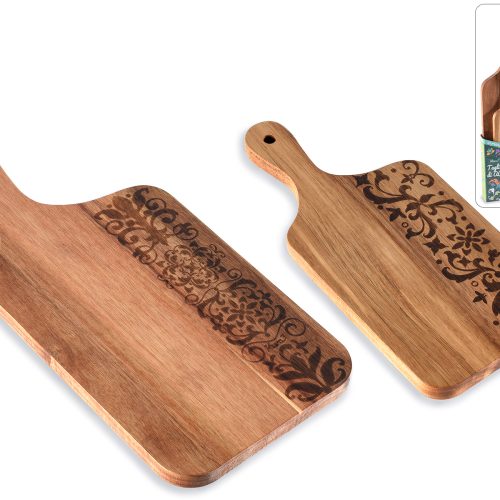Set 2 tocatoare din lemn de salcam cu decoratiuni gravate cu majolica