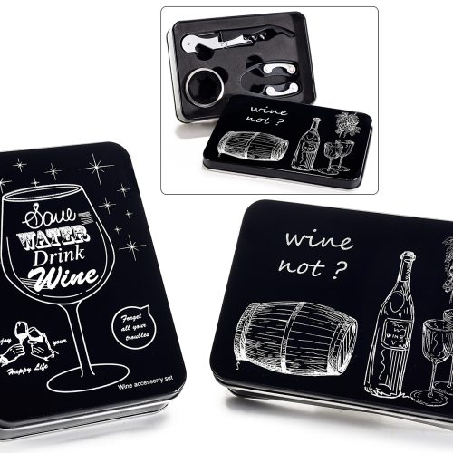 Cutie metalica "Wine lover" cu 3 accesorii somelier pentru vin