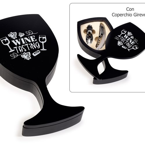 Cutie cadou pahar lemn cu 2 accesorii somelier pentru vin