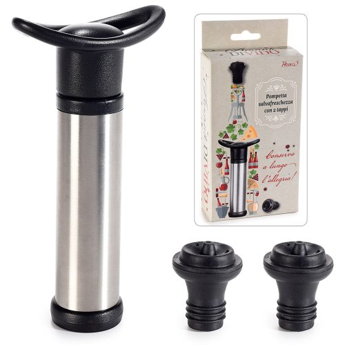Pompa vidat din inox pentru sticle cu 2 dopuri cauciuc