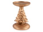 Suport de lumânare din rășină aurie cu sculptură în copac