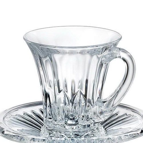 Set 6 cescute ceai cu farfuriute Wellington din cristal de Bohemia