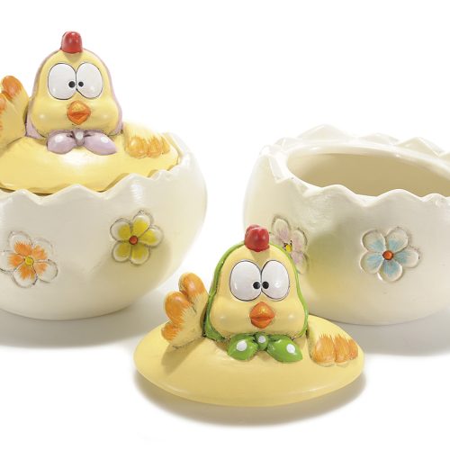 Bomboniera ou cu gaina ceramica si detalii florale-1buc