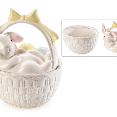 Coș din ceramică cu capac figurina iepure