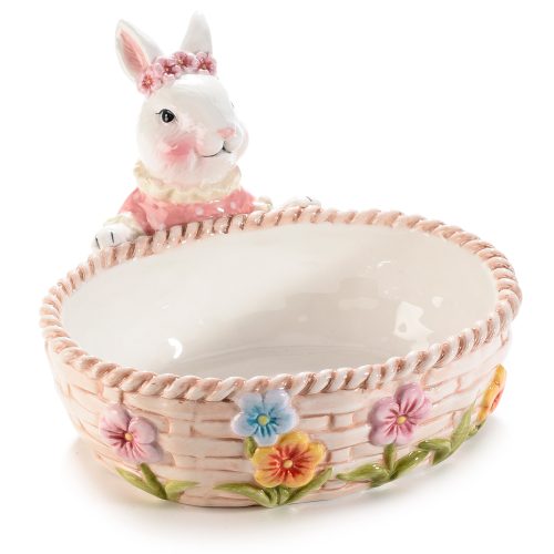 Coș din ceramică cu iepure și decorațiuni în relief