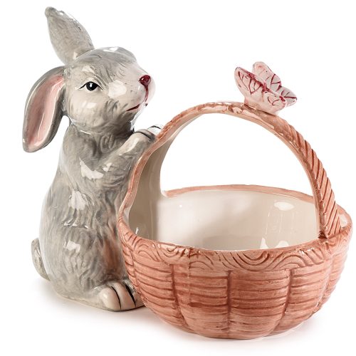 Coș ceramic cu mâner, iepuraș și fluture