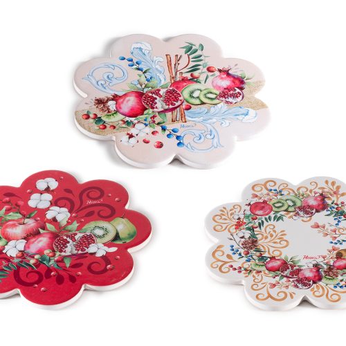 Suport din ceramică lucioasă cu bază de plută model floral-1buc