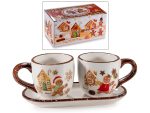 Set de 2 cesti ceramice craciun cu farfurie 100ml