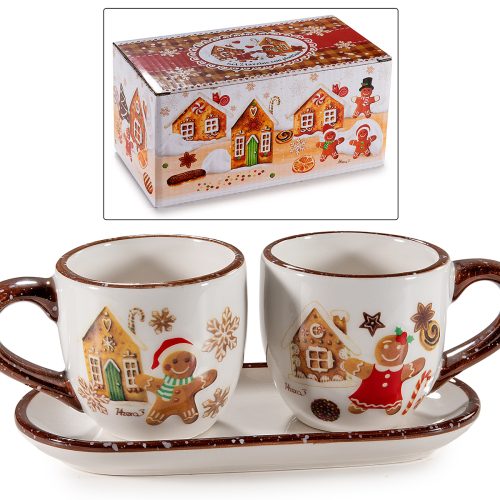 Set de 2 cesti ceramice craciun cu farfurie 100ml