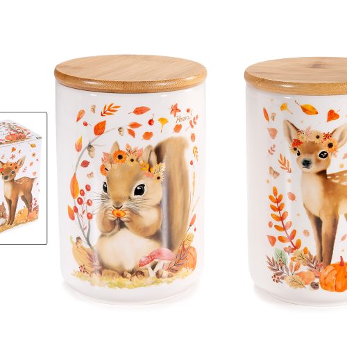 Borcan alimentar ceramic cu animale de padure