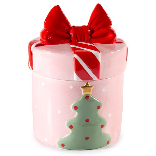 Borcan alimentar ceramica cu bradut si funda rosie
