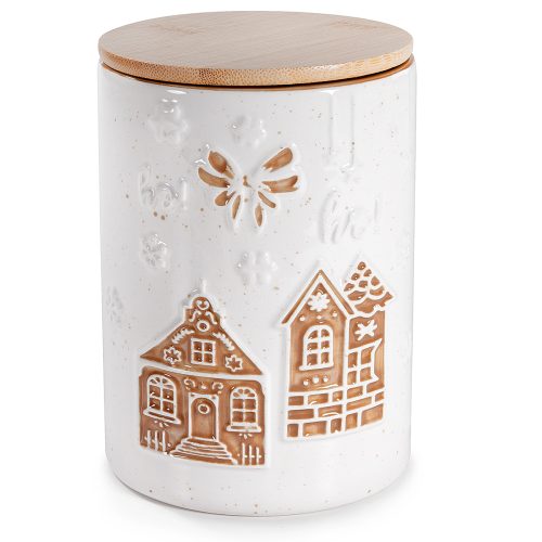 Borcan alimentar ceramic cu decoratiune craciun