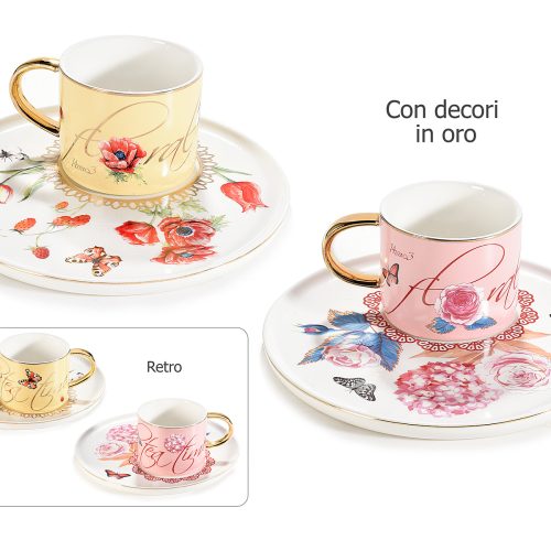 Ceasca și farfurie din porțelan cu decorațiuni 200ml 1buc