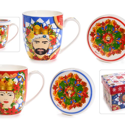 Cana de portelan cu capac/farfurioara in cutie cadou 1buc