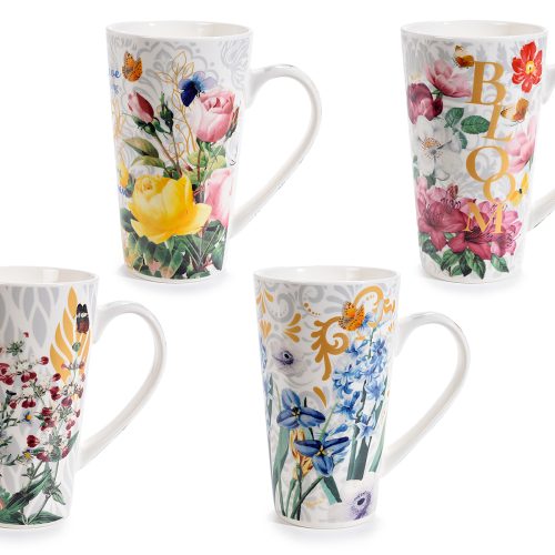 Cana de portelan cu imprimeu floral si decoratiuni aurii 500ml - 1buc