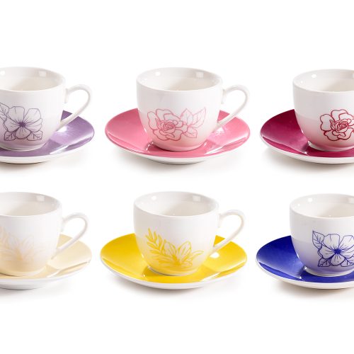 Ceașcă de cafea din ceramică colorată cu farfurie 80ml