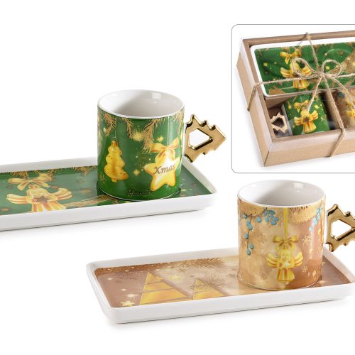 Set 2 cesti cu 2 farfurii portelan angel