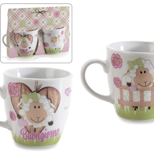 Cutie cadou cu 2 cești de porțelan cu decor paste 80ml