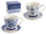 Cană de porțelan cu farfurie albastră cu imprimeu maiolica 400ml-1buc