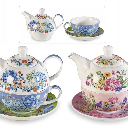 Set cana, ceainic si farfurie portelan "Flori salbatice" 1buc