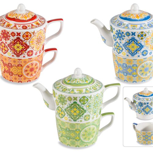 Set cana si ceainic din portelan "Maiolica Geometric"