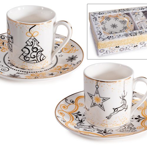 Set de 2 cesti cu farfurioare portelan 65ml