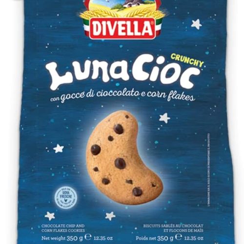 Biscuiti Divella "Luna Cioc" cu bucati de ciocolata si fulgi de porumb 350gr