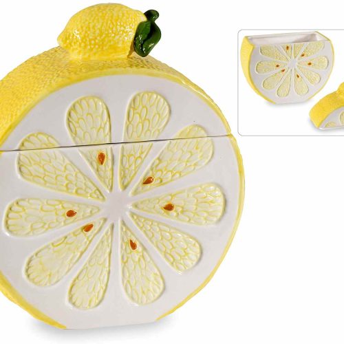Borcan alimentar din ceramica in forma unei felii de lamaie