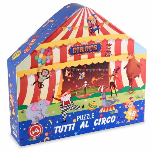 Puzzle 48 piese de carton cu cutie cort Circus