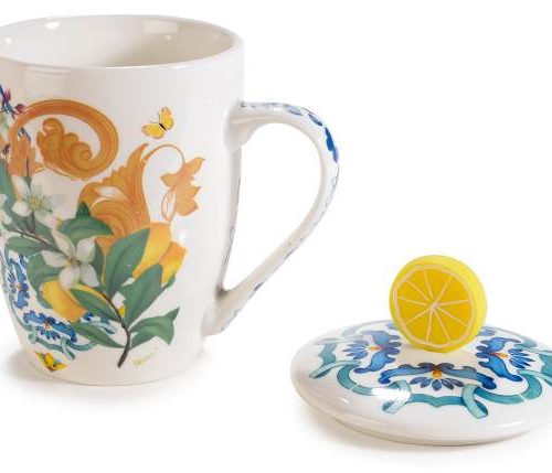 Cana de portelan cu citrice capac decorat de 300 ml
