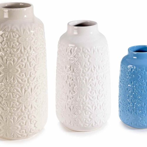 Set 3 vaze din portelan cu decoratiuni in relief