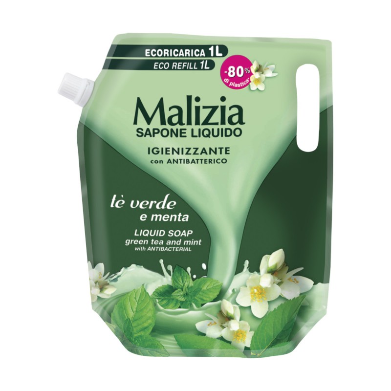 malizia-sapone-liquido-igienizzante-con-antibatterico-te-verde-e-menta-busta-1-lt